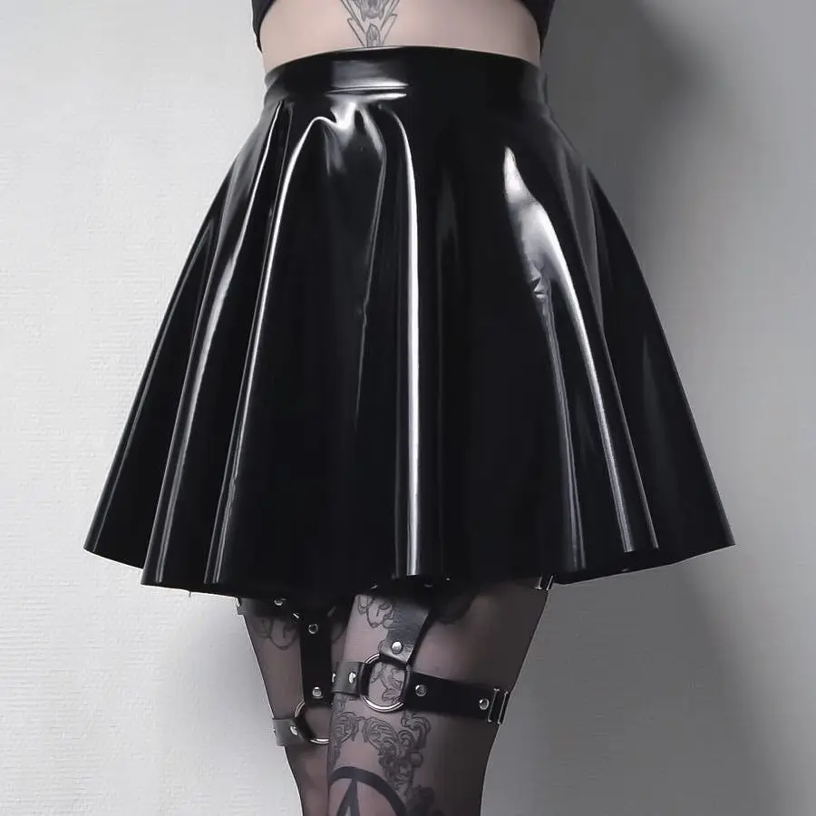

Autumn and winter new PU leather bright face dark pleated skirt Mini miniskirt funny girl skirt fairy grunge clothes gothic