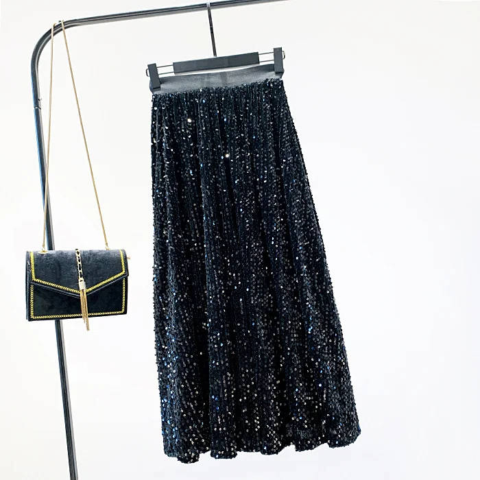 Длинная женская юбка с пайетками 2019 осень и зима Новая европейская высокой