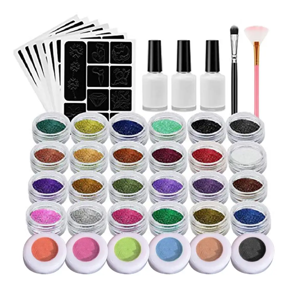 Полуперманентный набор для татуажа трафареты 30 цветов блестящая пудра Кисть