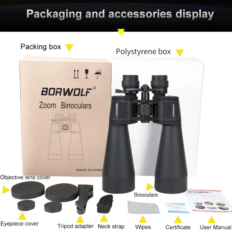 

2020 NEW Borwolf 20-60X70 Binoculars High Magnification HD Professional Zoom High Clear Telescope Military Light Night Vision