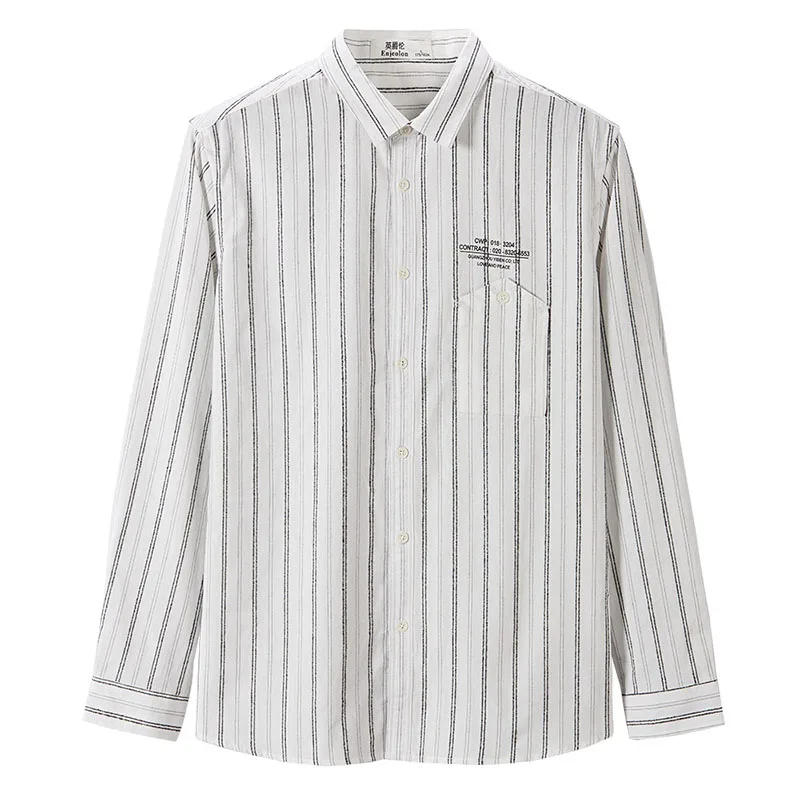 

Enjeolon Men Shirt Autumn Winter Long Sleeved Turn Down Callar 100% Cotton Casual Slim Print Striped Shirts Plus Size CX2540-1