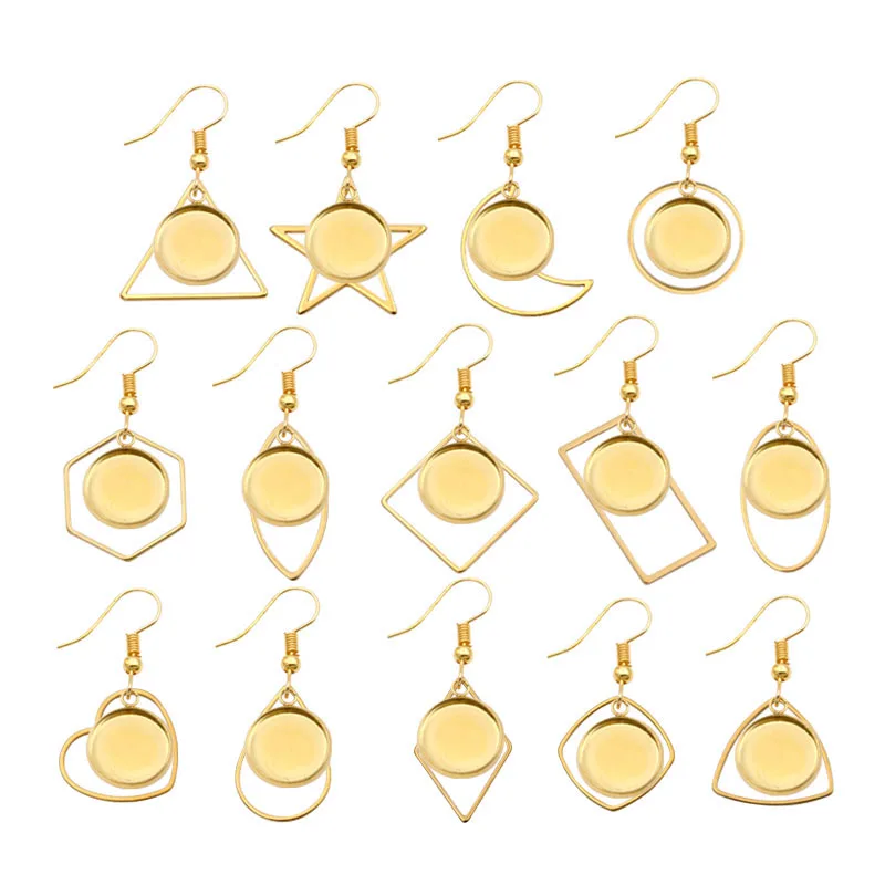 

10 шт., 12 мм, внутренний размер, 14 стилей, очаровательное золото, искусственный крючок, основа из нержавеющей стали для рукоделия