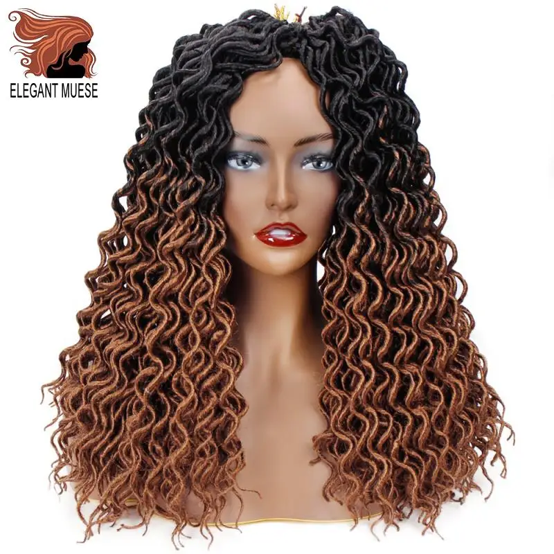Элегантный Муз Faux locs Curly накладные волосы на крючке, затененные, волосы синтетический эффектом деграде(переход от темного к каштановые волосы для наращивания 18 дюймов 24 подставки для плетения волос
