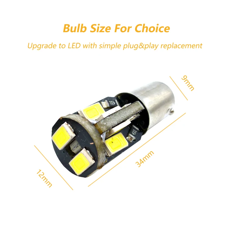 Фото Светодиодсветильник лампа CANBUS BA9S/BAX9S/BAY9S/H21W/T4W/H6W/W5W, 5630, 8 светодисветодиодный, с боковым клином, внутренняя сигнальная лампа, 12 В, теплый белый ... №2