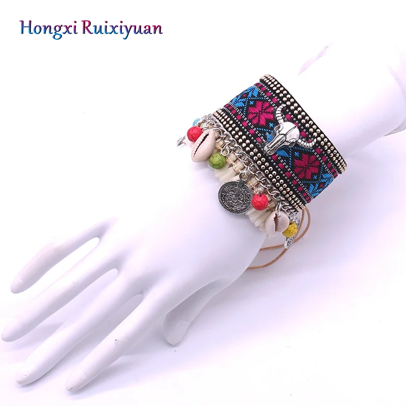 Кожаный браслет дружбы в богемном стиле женский ручной работы из сплава с