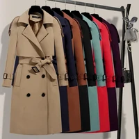 double row mouth windbreaker women korean basic office ladies trench coat elegant spring autumn street buttons belted outerwear