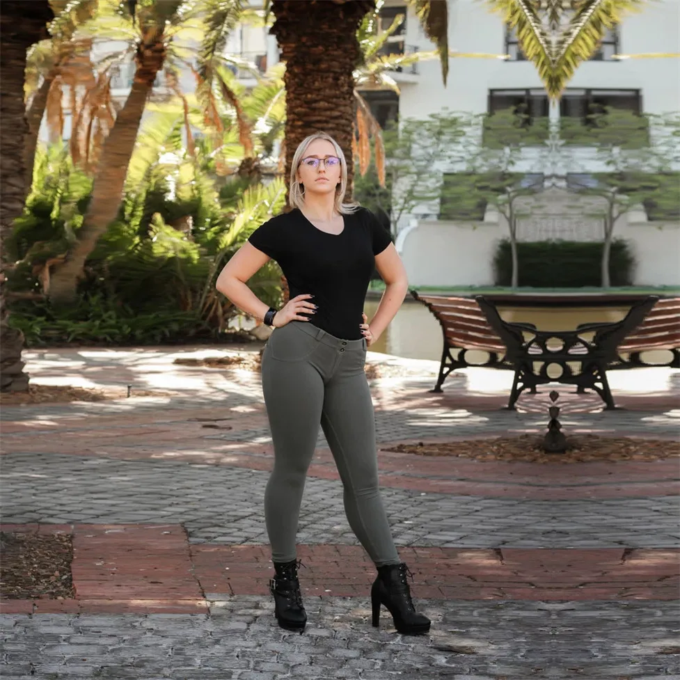 

Melody Green Gym Leggings Fitness Women Plus Size Clothing Super Wlastic Legginsy Push Up Workout Legging Button Fly