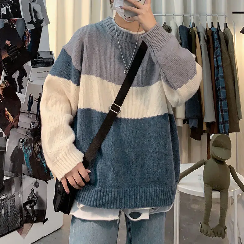 

Autumn and Winter Sweater Men's New Ins Men's Thick Korean Round Neck Loose Trend Student Bottoming Shirt Knit Sweater