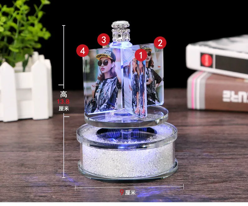 Customized Rotating Windmill Photo Frame Exquisite Crystal Wedding Glowing Frame for Diamond Painting Picture Car Decor Gift New