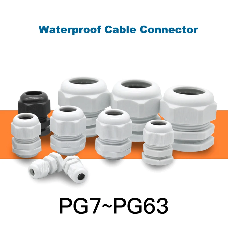 

5Pcs Waterproof Cable Gland PG36/42/48/63 White Black Nylon Plastic Sealed Fixed Head 22-50mm IP68 Wire Connector