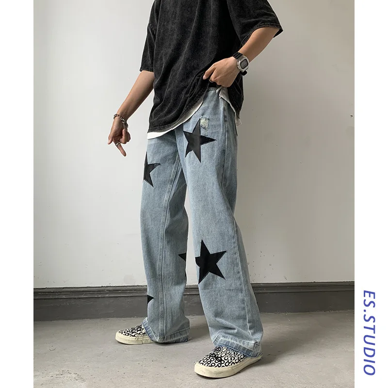ICCLEK High Street Pants Men's Jeans Retro Wide Leg Pants Men's Thin Jeans Black Jeans Men  Plus Size Jeans  Wide Leg Jeans