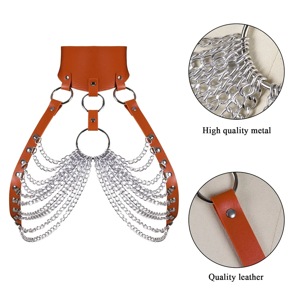 

Pu Leather Harness Metal Chain Accessories Sexy Ladies Gothic Style Crop Tops Bra Sword Belt Adjust Waist Suspender Lingerie