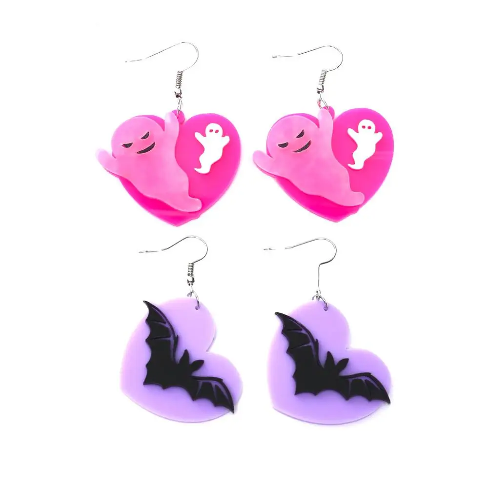 Милые акриловые серьги в форме сердца фиолетовые летучая мышь креативные