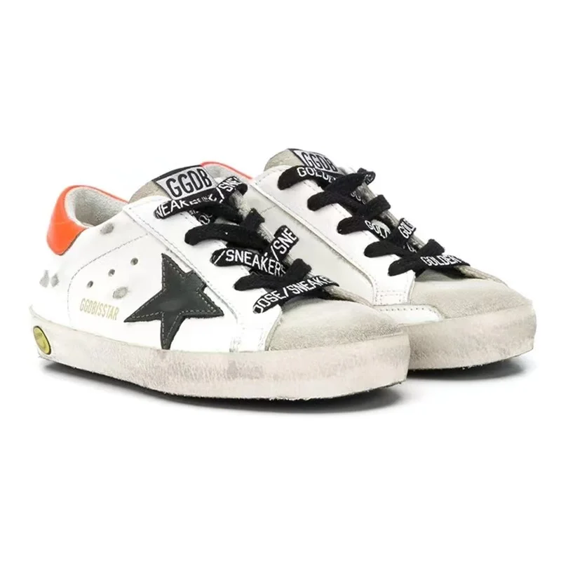 

Spring and Summer New First Layer Cowhide Children's Old Small Dirty Shoes for Boys and Girls Casual Orange Tail Kid Shoes CS137