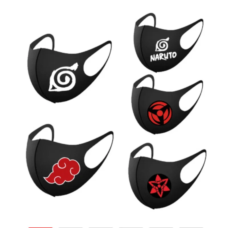 

5pcs Anime Naruto Figure Uzumaki Naruto Women Men Black Mask Washable Reusable Cloth Face Mask Adjustable Halloween Cosplay Toy