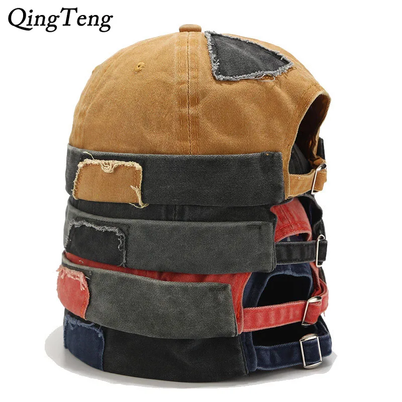 Винтажная постиранная джинсовая кепка без полей дышащая шапочка регулируемая