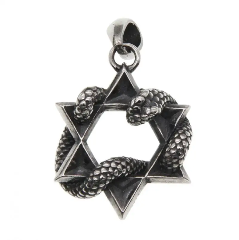 

Men's Fashion Personality Retro Silver Women's Necklace Pendant Hexagonal Star Life Guardian Snake Pendant Symbol