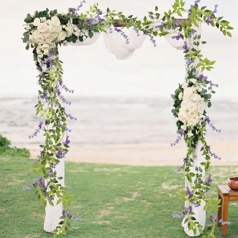 

1.85M Artificial Wisteria Flowers Vine Garland Wedding Arch Decoration Fake Plants Foliage Rattan Trailing Faux Flowers Ivy Wall