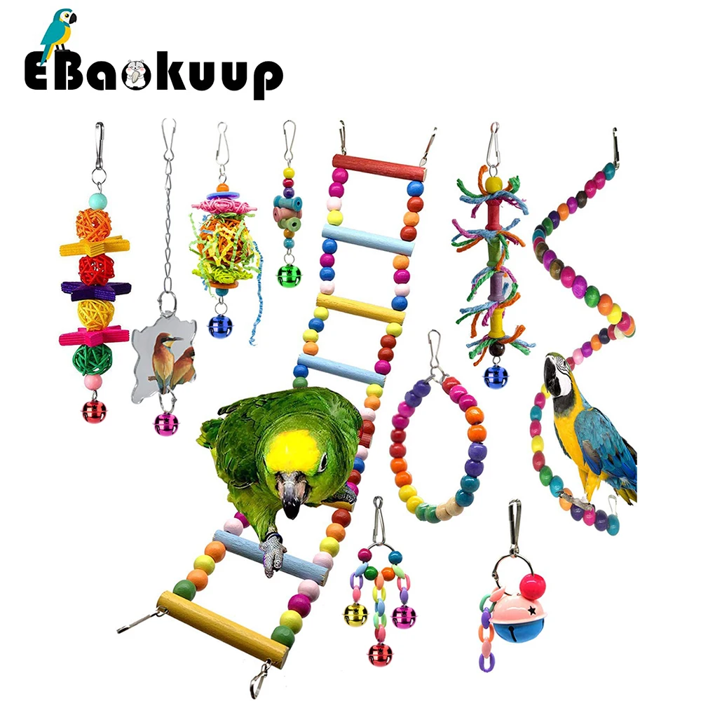 Ebaokuup 1-10 шт. птичья клетка жевательные игрушки Подвесные качели искусственная