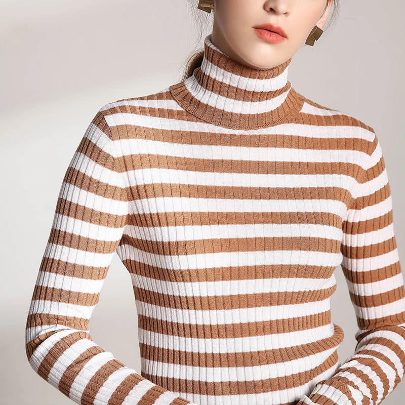 

Sweater high lapel horizontal stripe pure sweater new slimming soft sweater base women's autumn winter clothing
