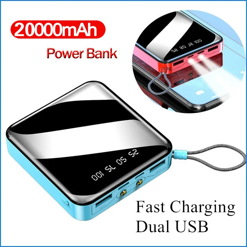 20000 мАч Мини Внешний аккумулятор внешний 2 USB Портативное двойное светодиодное