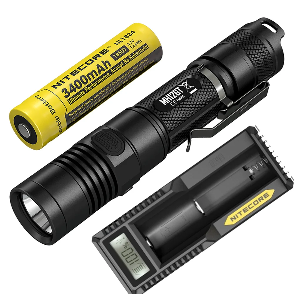 NITECORE MH12GT USB непосредственно заряжаемый фонарик CREE XP-L HI V3 светодиодный Луч расстояние 320 м Открытый спортивный факел поиск света - Испускаемый цвет: MH12GT NL1834 UM10