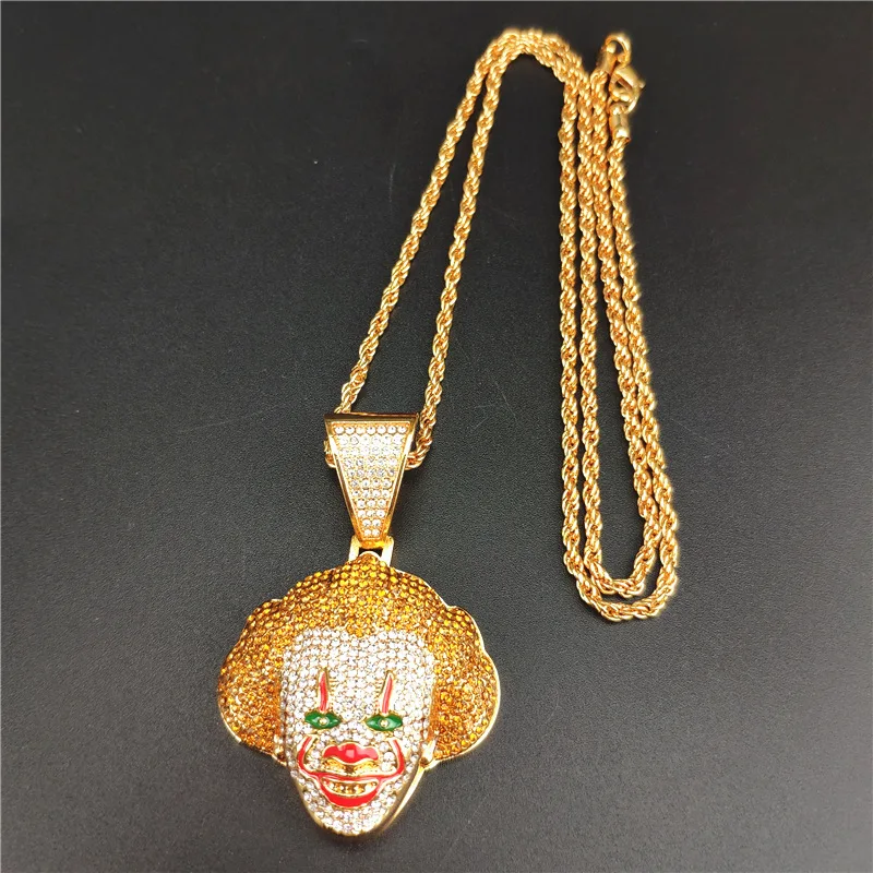 

2021 new V geek Cosplay clown inlaid zircon trend leader hip hop Pendant Necklace accessories