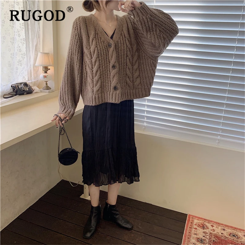 RUGOD Vintage solid knitted cardigan sweater women Elegant single-breasted twisted auturm winter clothes 2019casual coat |