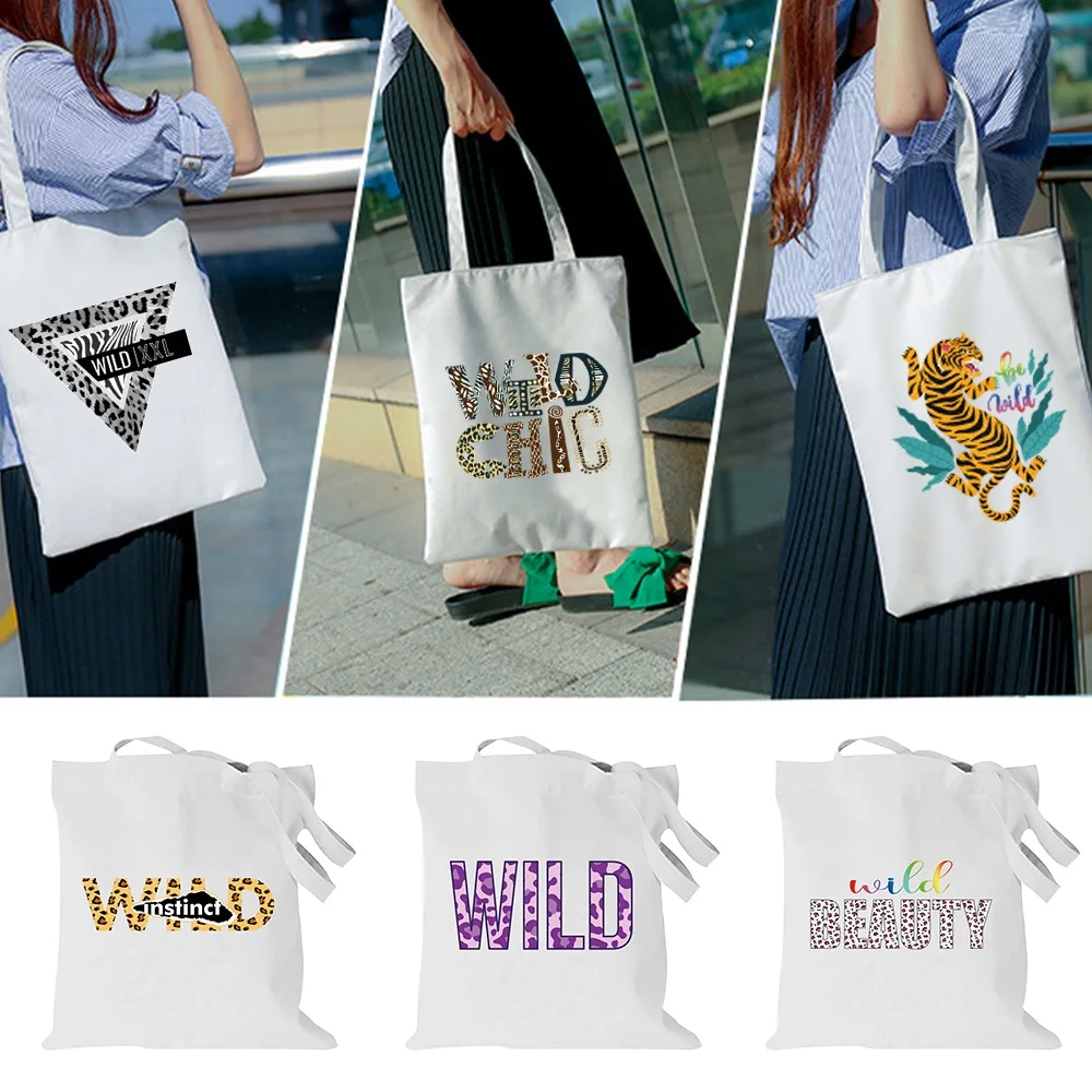 

Shopping Bag Women All-match Series Pattern Handbag Foldable Reusable Cloth Shopper Harajuku Style Bag Student Canvas Tote Bag