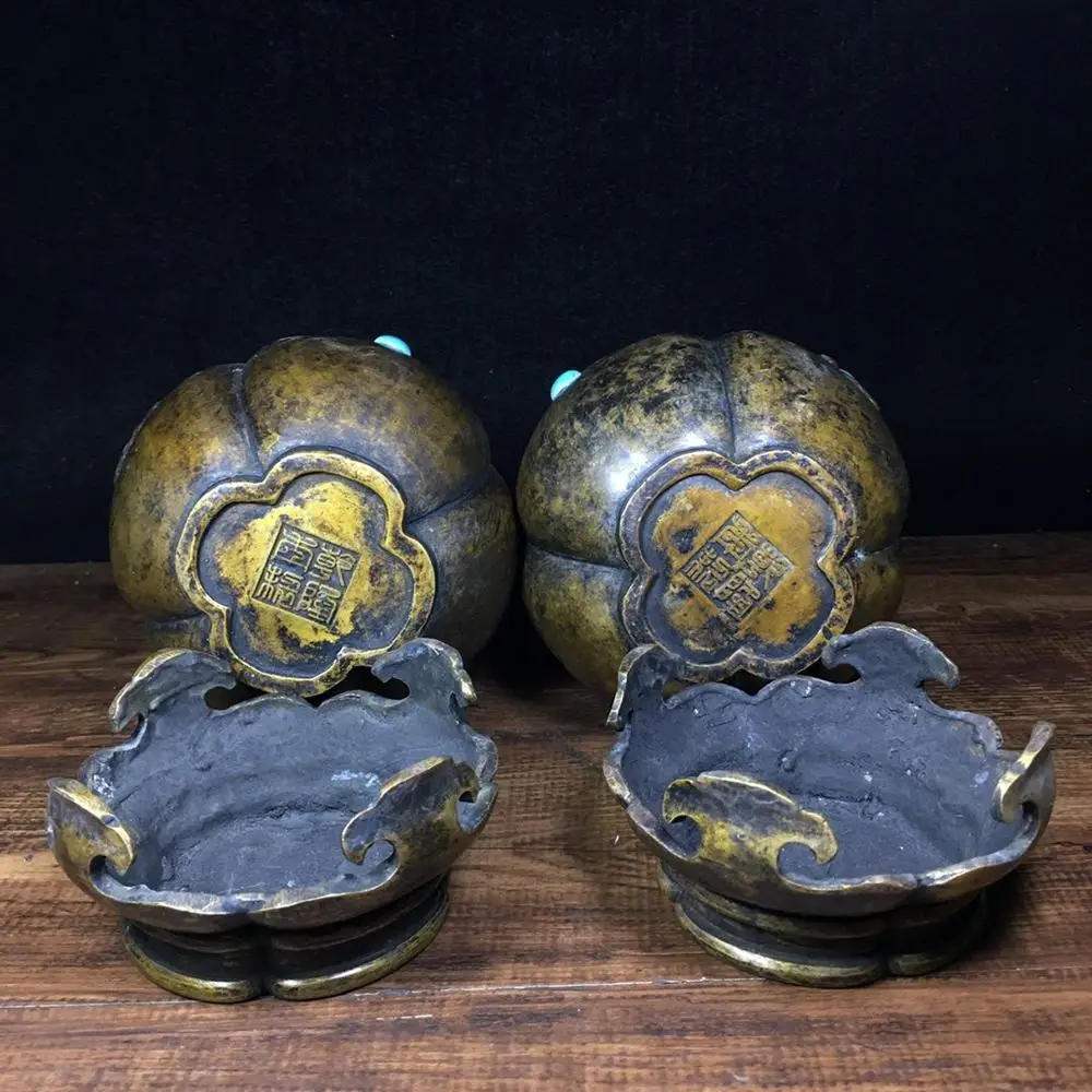 

10" Tibet Buddhism Temple Old bronze Set with gems Chinese dragon statue vase Double Dragon Vase Collection vase A pair