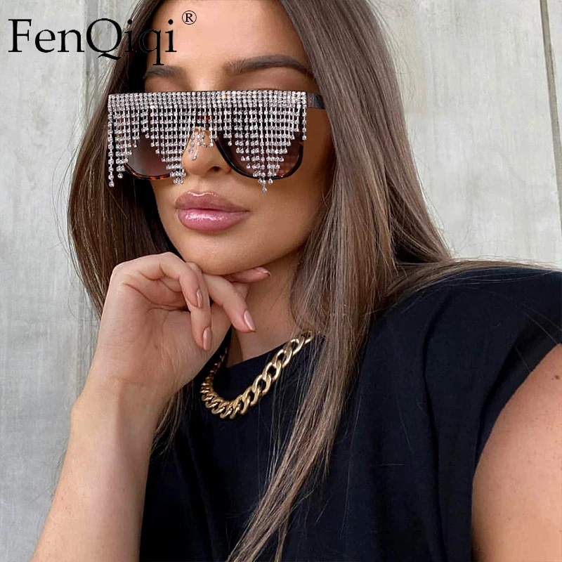 

Oversized Frame Tassel Sunglasses Women 2021 Fashion UV400 Crystal Lady's Eyeglasses Men Luxury Brand Designer Sunglasess Women