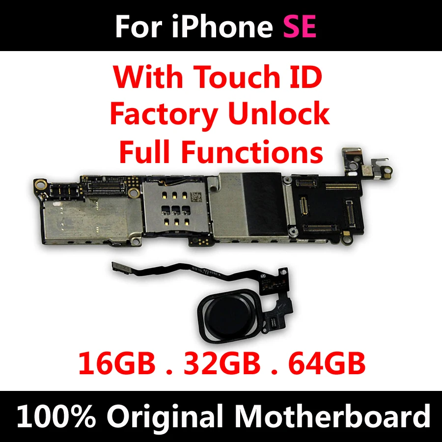 Оригинальная материнская плата для iPhone SE, разблокировка, материнская плата, 16 ГБ, 32 ГБ, 64 ГБ, с сенсорным ID, система IOS, логическая плата, полная функция