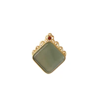 s925 sterling silver gold plated natural hetian jade gray jade retro xiangyun geometry rhombus sweater chain pendant
