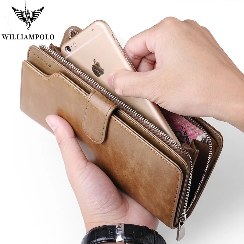 Мужской кожаный кошелек WILLIAMPOLO Длинный дизайнерский чехол для паспорта модный на