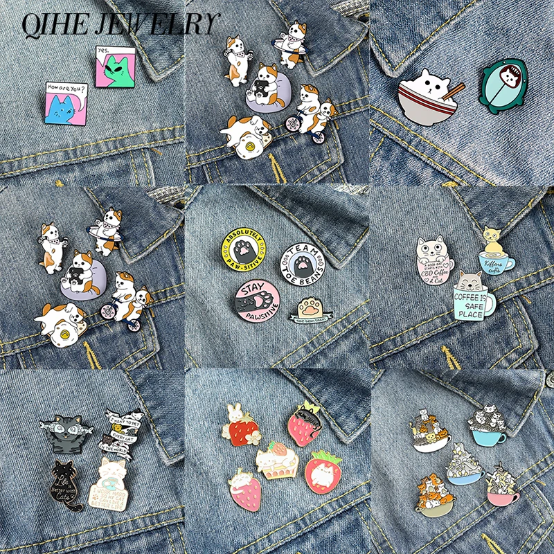 

Cat Pins Collection Kitty Enamel Pin Kawaii Animal Badges Paw Brooches Paw Feet Print Pin Up Cat Lover Children Accessories