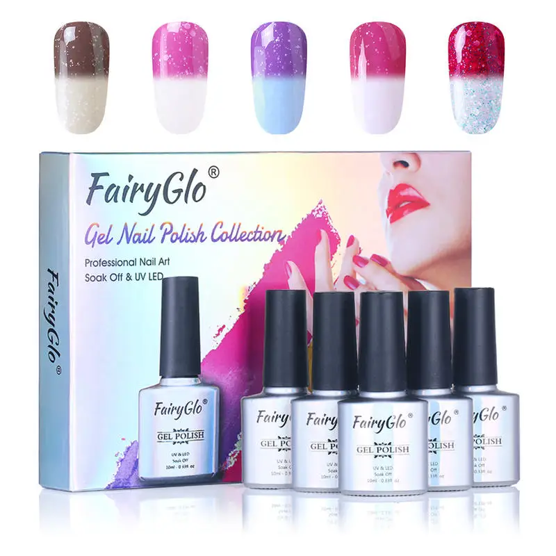 Гель лак для ногтей FairyGlo 5 шт. УФ светодиодный температурный меняющий цвет набор