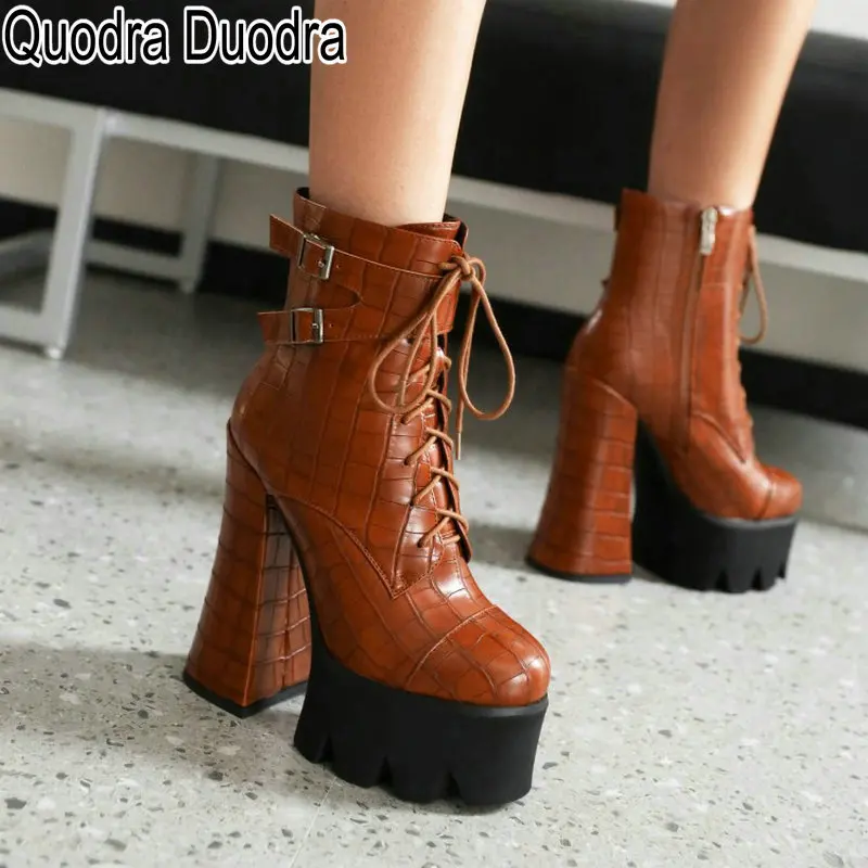 

Boots new Winter Women shoes Martin Warm Plush zipper Super High Heels Casual Lady Chunky Platform Metal Buckle Fashion Lace-up