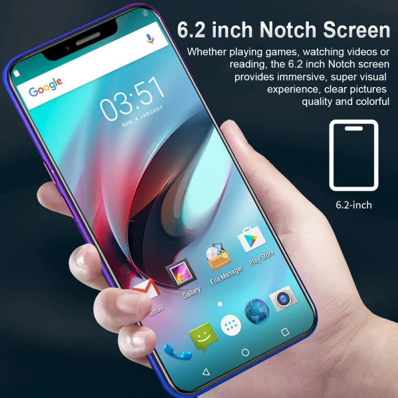 X21 6 2 дюйма 4G смартфон 4 Гб ОЗУ 64 ПЗУ Нотч экран мобильный телефон Распознавание