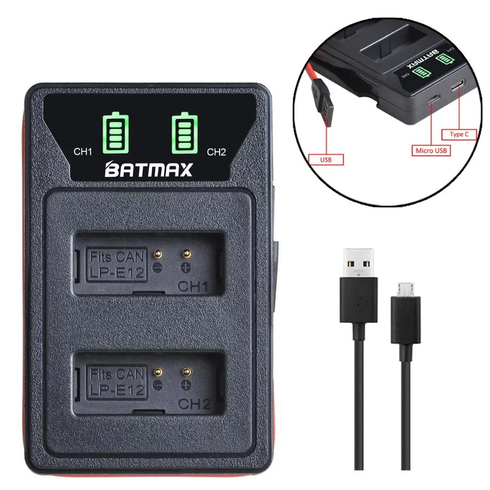 4 шт. аккумулятор для цифровой камеры LPE12 LP E12 1800 мАч светодиодный USB зарядное