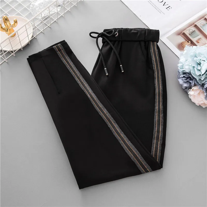 JUJULAND woman black plus size elastic waist pants casual Stretch harem drawstring 1913 | Женская одежда