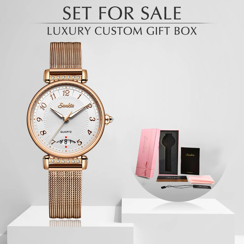 SUNKTA Fashion Luxury Ladies Crystal Watch Waterproof Rose Gold Steel Mesh Quartz Women Watches Top Brand Clock Relogio Feminino | Наручные
