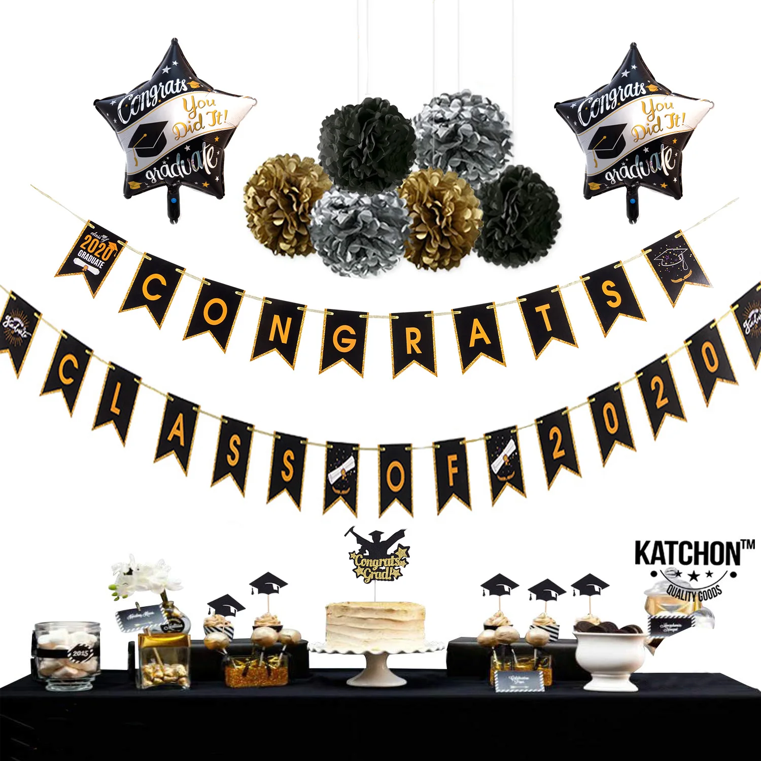 12 шт. черно золотые украшения для выпусквечерние торта поздравления класс 2020