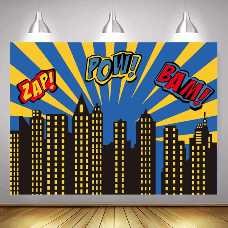 Мультфильм город супергероев фон для студийной фотосъемки с изображением