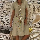 Женское хлопковое льняное Платье с вышивкой, повседневное короткое пляжное размера плюс Платье с коротким рукавом и V-образным вырезом, 4 #, размера плюс