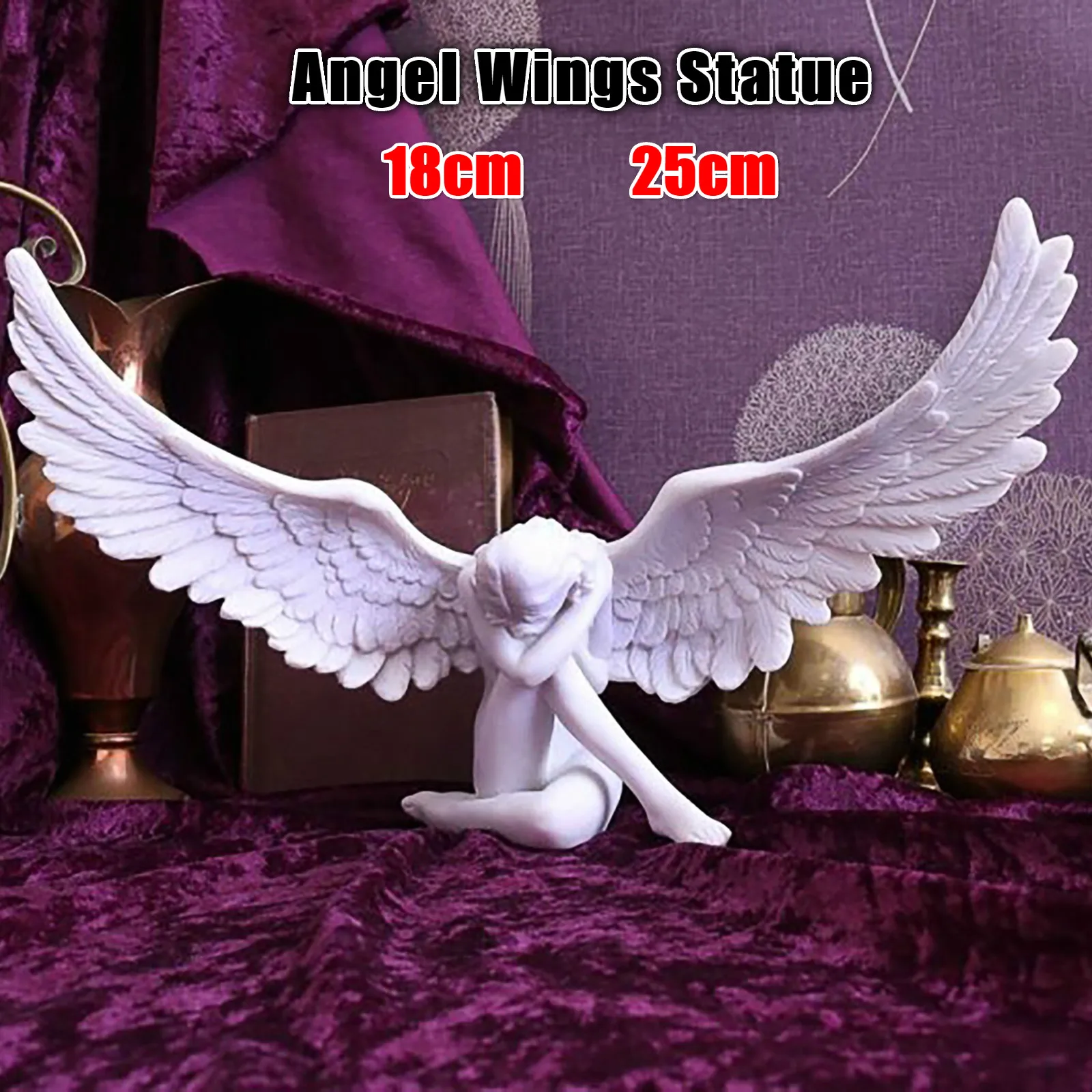 

18/25cm 3D Angel Wings Sculpture Desktop Decoration Angels Statue Kneeling In Prayer Resin Decoration Artwork For Home Garden
