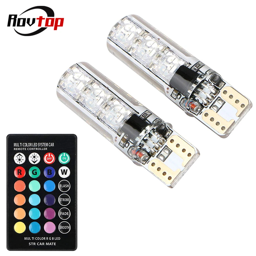 2 шт. T10 W5W 5050 SMD светодиодный фонарь для автомобиля 12 В RGB с пультом дистанционного