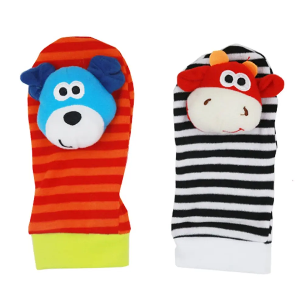 Calf a pair of socks Детские наручные носки в полоску, детские часы с изображениями животных, пояс с маленькими погремушками, носочки для ног, детские тканевые игрушки для новорожденных - Цвет: Calf a pair of socks