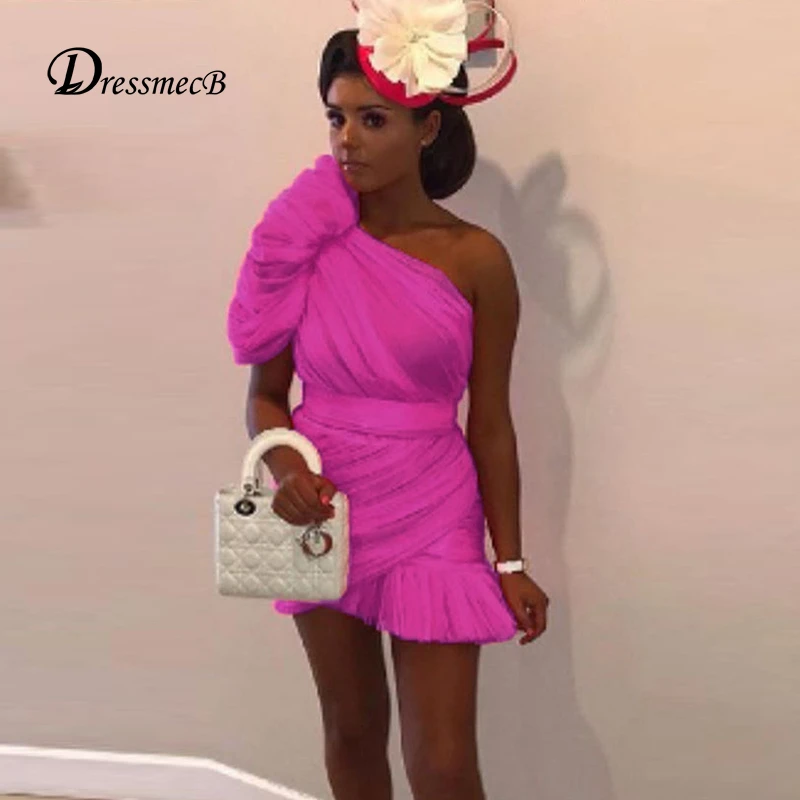 Платье Dressmecb с оборками и сеткой на одно плечо женские элегантные облегающие