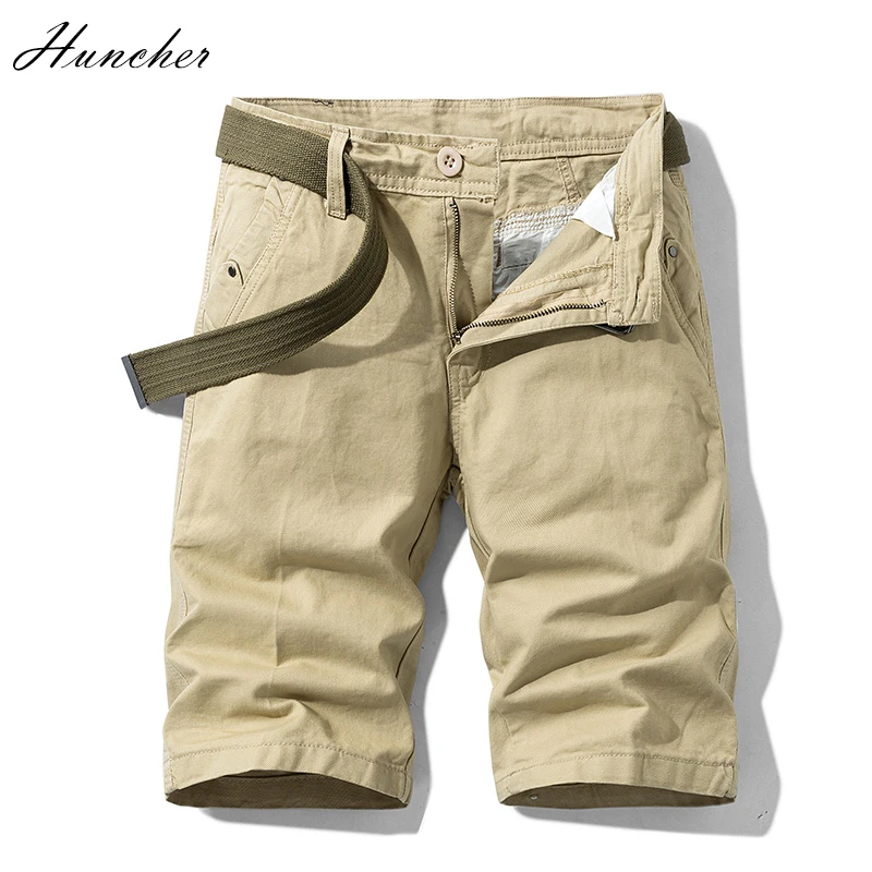 

Мужские повседневные шорты Huncher, однотонные хлопковые мужские джоггеры, классические модные шорты, удобные пляжные шорты Kahki для активного ...