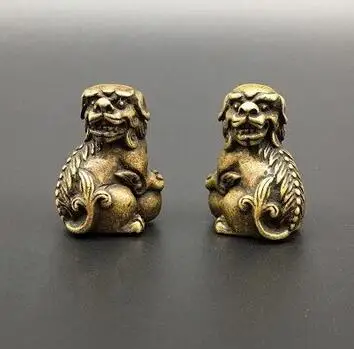 Пара твердых медных Львов латунные львы вращающиеся шарики украшения анти-зло